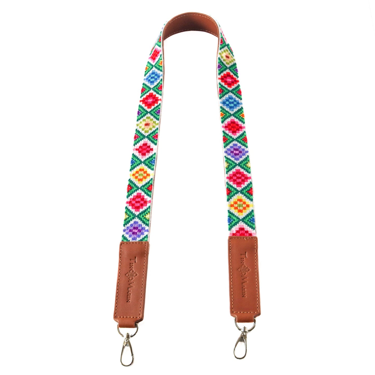 MAI WOVEN BAG STRAP - MULTI WITH TAN LEATHER