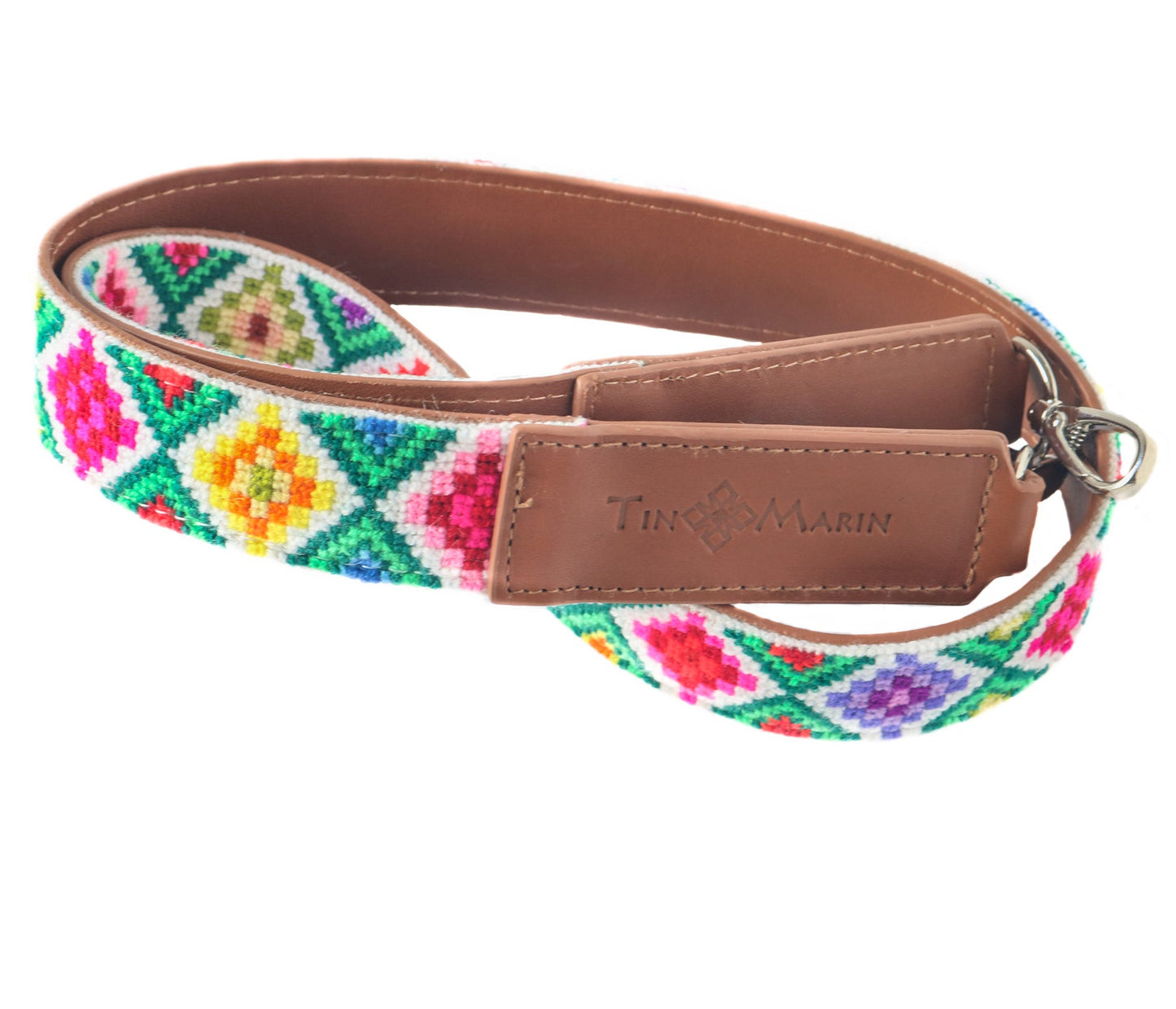 MAI WOVEN BAG STRAP - MULTI WITH TAN LEATHER