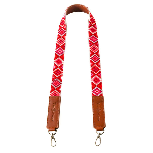 MAI WOVEN BAG STRAP - POPPY WITH TAN LEATHER