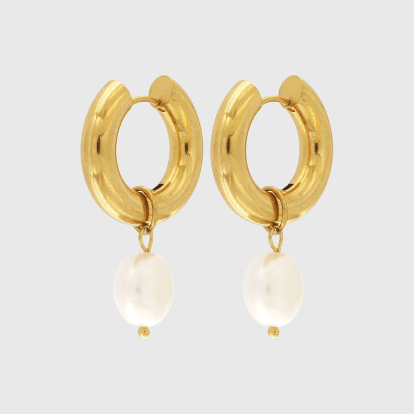 Joy Waterproof Chunky Pearl Hoop 18K Gold Plating