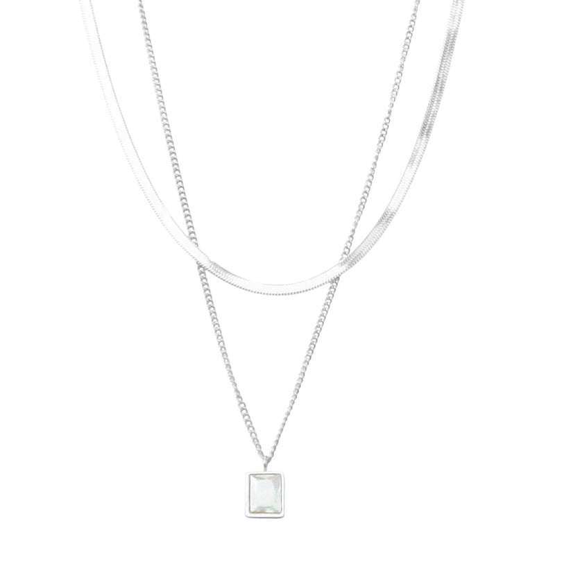 Hope Waterproof Crystal Necklace Silver Clear