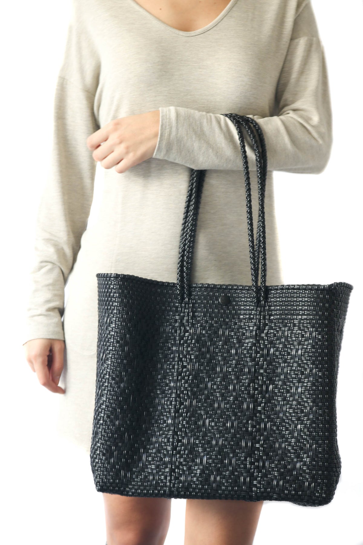 All Black Woven Tote