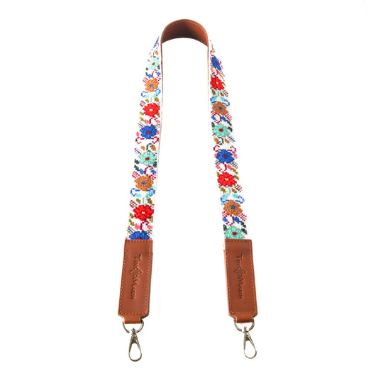 Mai系列: 光亮花圖案啡色皮革肩孭帶 Mai Woven Bag Strap